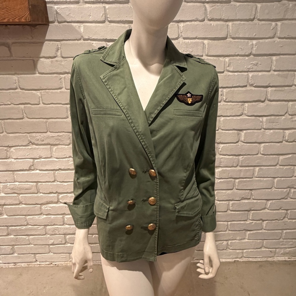 CAbi Sage Green Utility Jacket with Plaid Trim - Picture 6 of 10